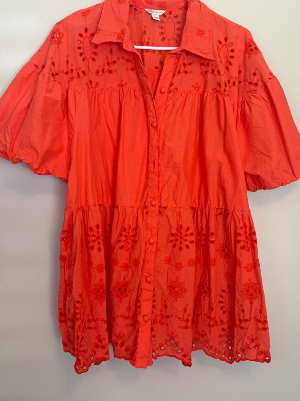 Grorgous Cato Coral Eyelet Button-Front Tiered Blouse - Picture 2 of 5